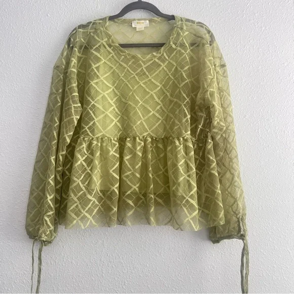 Anthropologie Maeve Sheer Babydoll Layering Top Size M Green - Picture 3 of 11